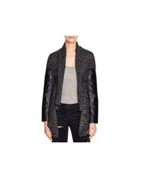 Michael Stars | Black Open Cardigan With Faux Leather | Lyst