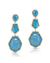 Anne Sisteron - 14kt Yellow Gold Blue Apatite Diamond Triple Drop Earrings - Lyst