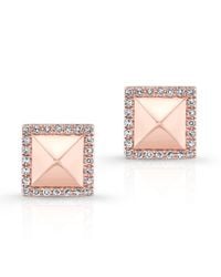 Anne Sisteron - Pink 14kt Rose Gold Diamond Edged Pyramid Stud Earrings - Lyst