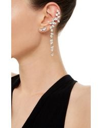 Ryan Storer | White Rhodium Plated Swarovski Crystal Drop Ear Cuff With Stud | Lyst