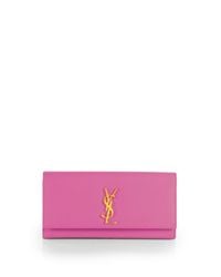 Saint Laurent | Pink Monogram Textured Leather Clutch | Lyst