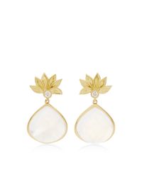 Jamie Wolf - White Lotus Flower Pear Drop Earring with Rainbow Moonstone and Diamonds - Lyst