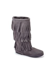 Minnetonka | Gray Suede Fringe Boot | Lyst