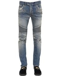 Balmain | Blue 16.5cm Destroyed Stretch Denim Jeans for Men | Lyst