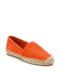 Tory Burch | Orange Kirby Suede Espadrille Flats | Lyst