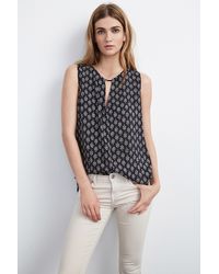 Velvet By Graham & Spencer - Black Carlina Grecian Print Shell - Lyst