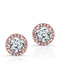 Anne Sisteron - Pink 14kt Rose Gold White Topaz Diamond Stud Earrings - Lyst