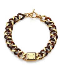 Michael Kors | Metallic Tortoise-print Plaque Toggle Chain Necklace | Lyst