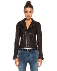 RTA | Black Snake Embossed Biker Leather Jacket | Lyst