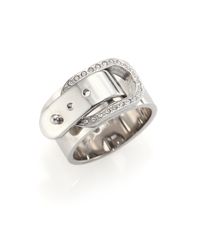 Michael Kors | Metallic Cityscape Hardware Pavé Buckle Band Ring/Silvertone | Lyst