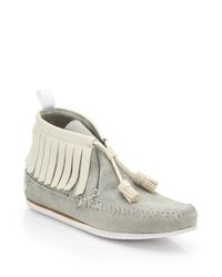 Rag & Bone | Gray Ghita Leather & Suede Moccasin Ankle Boots | Lyst