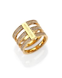Michael Kors | Metallic Motif Pave Bar Three-Row Ring/Goldtone | Lyst