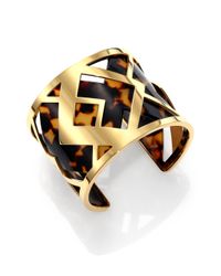 Tory Burch | Metallic Aislin Tortoiseprint Chevron Fret Cuff Bracelet | Lyst