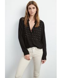 Velvet By Graham & Spencer - Black Ursa Nailhead Embroidered Blouse - Lyst