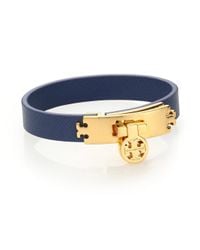 Tory Burch | Blue Turnlock Leather Wrap Bracelet | Lyst