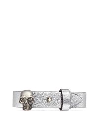 Alexander McQueen | Metallic Skull Grainy Leather Bracelet | Lyst