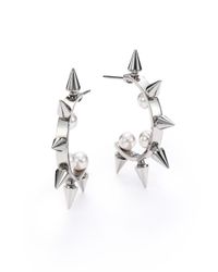 Majorica | Metallic 5mm White Round Pearl Spiked Hoop Earrings/1.5 | Lyst