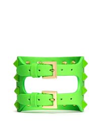 Valentino | Green 'rockstud' Cutout Leather Bracelet | Lyst