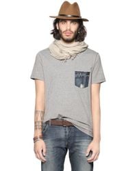 DIESEL | Gray Cotton Jersey T-shirt W/ Denim Pocket for Men | Lyst