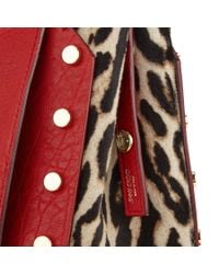 Jimmy Choo | Lockett/m Red Grainy Leather And Snow Leopard Print Pony Handbag | Lyst