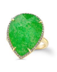 Anne Sisteron - Green 14kt Yellow Gold Jade Diamond Pear Shape Cocktail Ring - Lyst