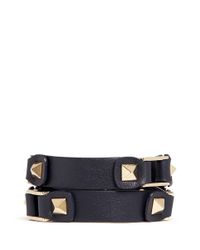 Valentino | Blue 'rockstud' Double Wrap Leather Bracelet | Lyst