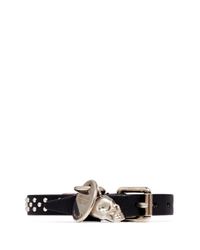 Alexander McQueen | Black Skull Charm Round Stud Leather Bracelet for Men | Lyst