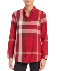Burberry | Pink Check-print Blouse | Lyst