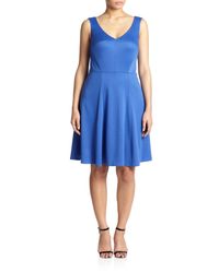 ABS By Allen Schwartz | Blue Knit Fit-&-flare Dress | Lyst