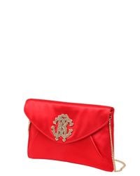 Roberto Cavalli | Red Silk Satin Clutch With Logo | Lyst