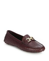 Ferragamo | Purple Saba Ostrich-embossed Leather Driving Moccasins | Lyst