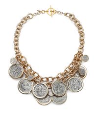 Kenneth Jay Lane | Metallic Framed Coin Cluster Charm Necklace | Lyst