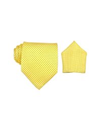 FORZIERI - Yellow Mini Blue Polkadot Printed Silk Tie & Pocket Square for Men - Lyst