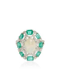 Sutra | Green White Opal And Emerald Ring | Lyst