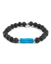 Tateossian - Black Lava Beads Bracelet With Blue Crystal And Silver Spacer Discs for Men - Lyst