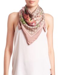 Gucci | Purple Floral Logo Silk Scarf | Lyst