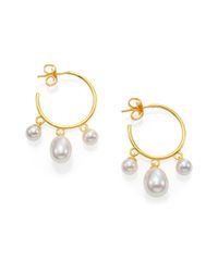 Majorica | Metallic 6mm-9mm White Pearl Dangle Hoop Earrings/1.25 | Lyst