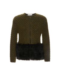 Carolina Herrera | Green Boxy Jacket with Fur Trim | Lyst