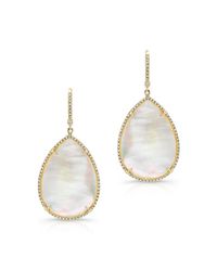 Anne Sisteron | Metallic 14kt Yellow Gold Mother Of Pearl Diamond Pear Earrings | Lyst