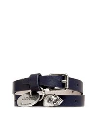 Alexander McQueen | Black Skull Charm Double Wrap Leather Bracelet | Lyst