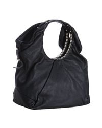 Jimmy Choo | Black Sylvia Large Grained Leather Bag | Lyst