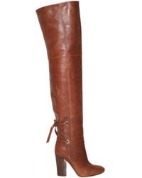 Casadei | Brown 100mm Wooden Heel Cuissard Pull On Boots | Lyst