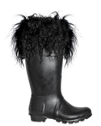 HUNTER | Black Fur Trim Rubber Boots | Lyst
