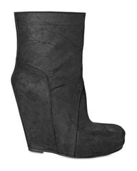 Rick Owens | Black 140mm Distressed Calf Low Boot Wedges | Lyst