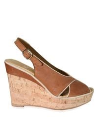 Strategia | Brown Crisscross Slingback Cork Wedge Sandals | Lyst