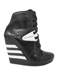 Y-3 | Black Leather and Net Sneaker Wedges | Lyst