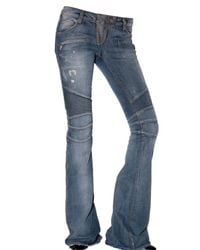 Balmain | Blue Washed Destroyed Flared Biker Jeans | Lyst