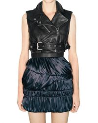 Burberry Prorsum | Black Cropped Leather Biker Vest | Lyst