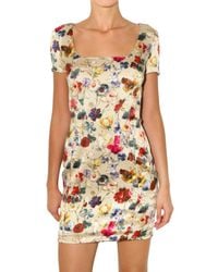 Dolce & Gabbana | Multicolor Flower Print Stretch Satin Dress | Lyst