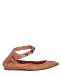 Lanvin | Natural Buffalo Swarovski Ankle Ballerina Flats | Lyst